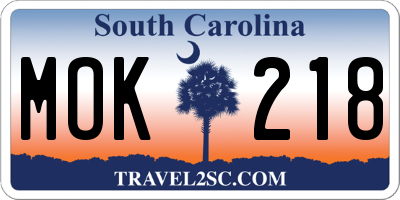 SC license plate MOK218