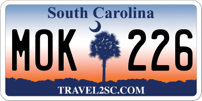 SC license plate MOK226
