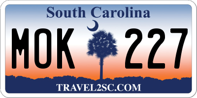 SC license plate MOK227