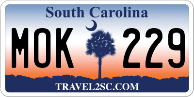 SC license plate MOK229