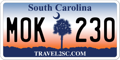 SC license plate MOK230