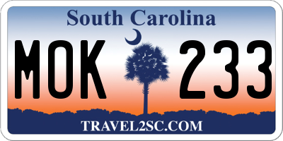 SC license plate MOK233