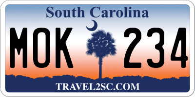 SC license plate MOK234