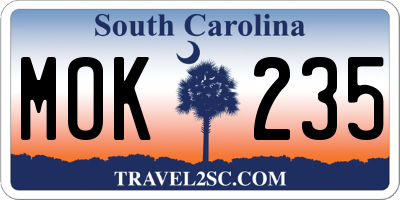 SC license plate MOK235