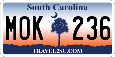 SC license plate MOK236