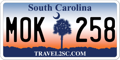 SC license plate MOK258