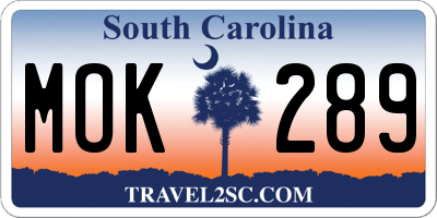 SC license plate MOK289