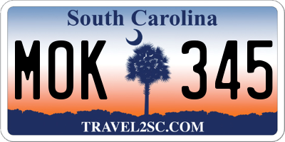 SC license plate MOK345