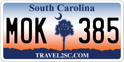 SC license plate MOK385