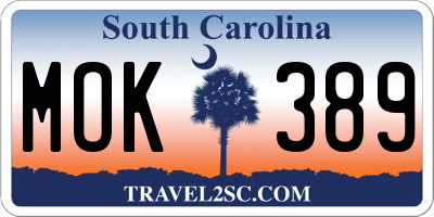 SC license plate MOK389