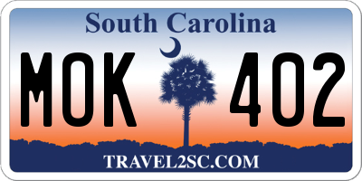 SC license plate MOK402