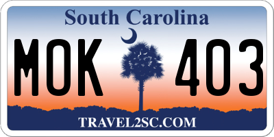 SC license plate MOK403