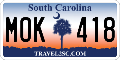 SC license plate MOK418