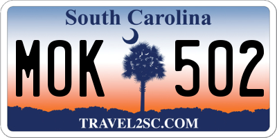 SC license plate MOK502