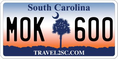 SC license plate MOK600