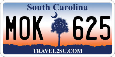 SC license plate MOK625