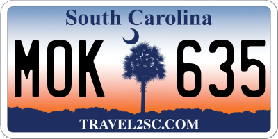 SC license plate MOK635