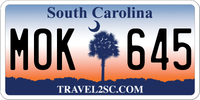 SC license plate MOK645