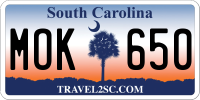 SC license plate MOK650