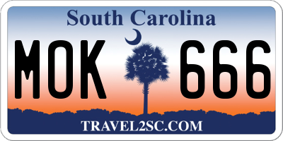 SC license plate MOK666