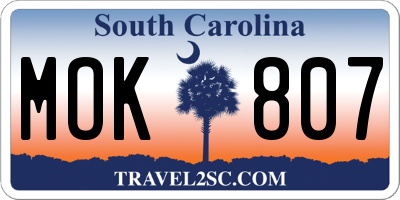 SC license plate MOK807