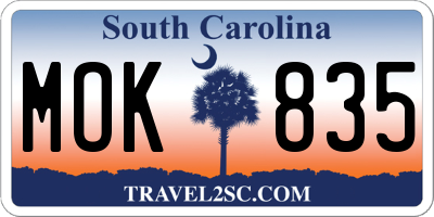 SC license plate MOK835