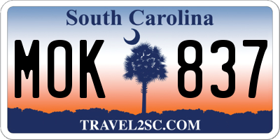 SC license plate MOK837