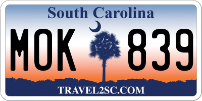 SC license plate MOK839