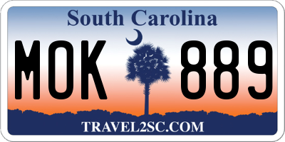 SC license plate MOK889