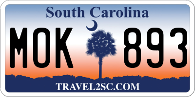 SC license plate MOK893