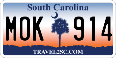 SC license plate MOK914