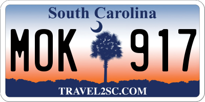 SC license plate MOK917