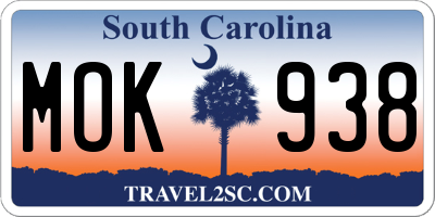 SC license plate MOK938