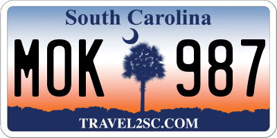 SC license plate MOK987