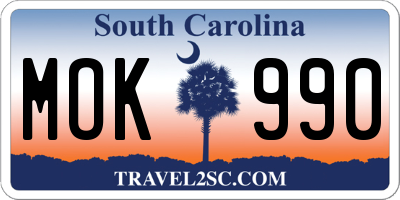 SC license plate MOK990