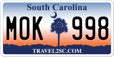 SC license plate MOK998