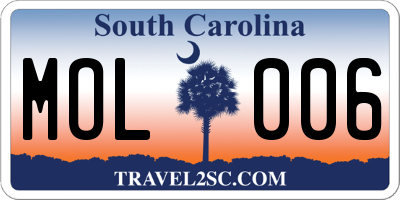 SC license plate MOL006