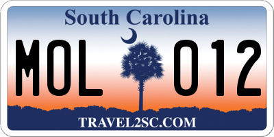 SC license plate MOL012