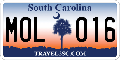 SC license plate MOL016