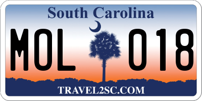 SC license plate MOL018