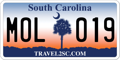 SC license plate MOL019