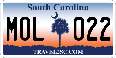 SC license plate MOL022