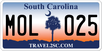 SC license plate MOL025