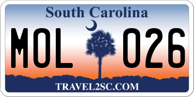 SC license plate MOL026