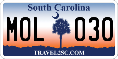 SC license plate MOL030