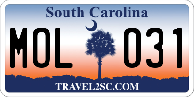 SC license plate MOL031