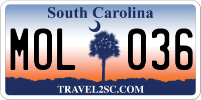 SC license plate MOL036