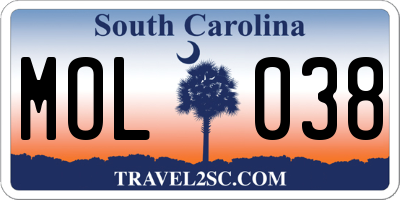 SC license plate MOL038
