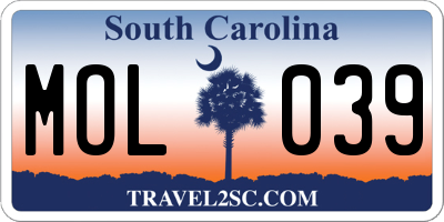 SC license plate MOL039
