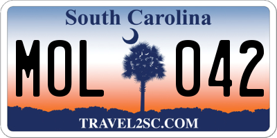 SC license plate MOL042